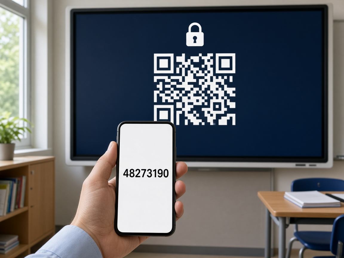 Öğretmenin telefonunda 8 haneli tahta kodu, arkada kilit ekranındaki karekod